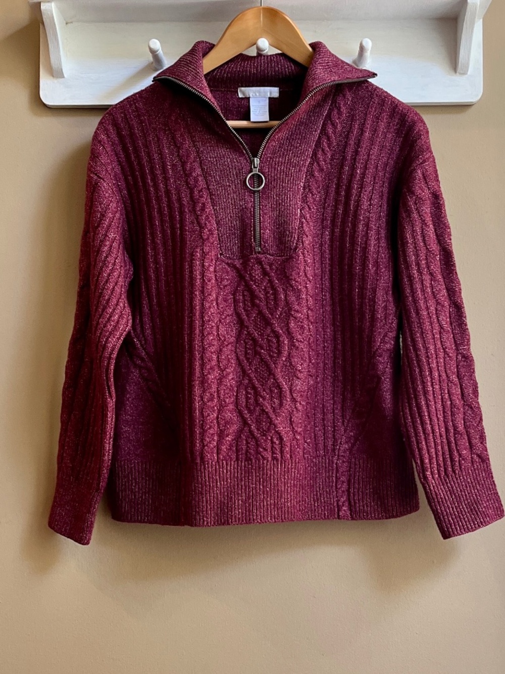 Design History Karsie Cable Knit Half-Zip Pullover Burgundy Small
